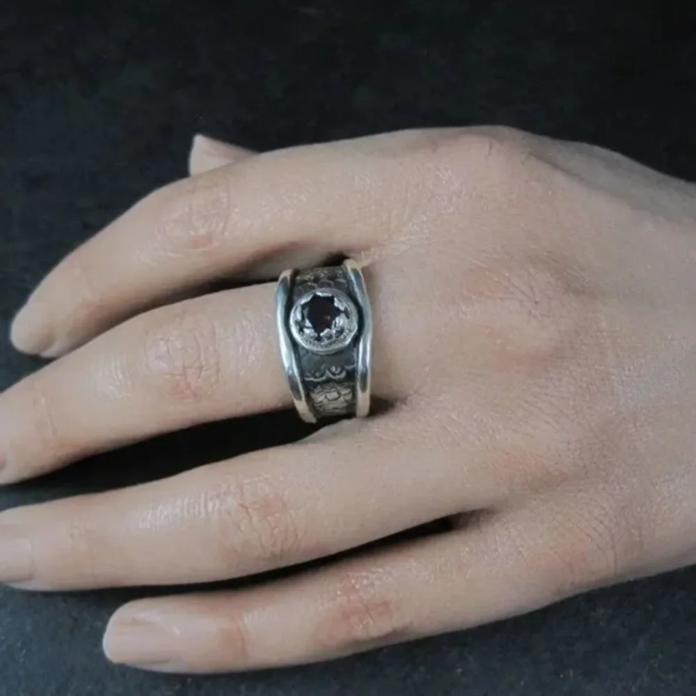 Gothic Sterling Garnet Ring Size 9 One of a Kind